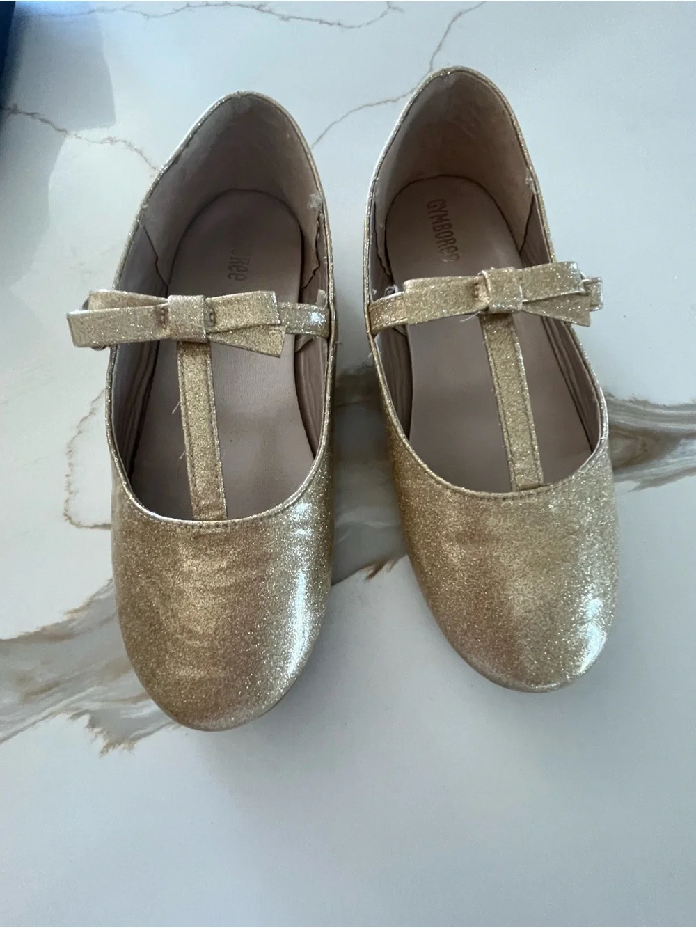 Gymboree Girls Gold Glitter T-Strap Dress Shoes with Bow